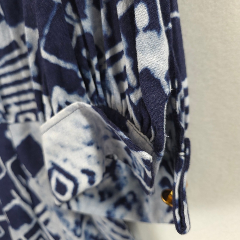 Donna Karan New York Linen Blend Shirt Dress 14 Blue Abstract NWT Coastal Chic - Picture 12 of 13